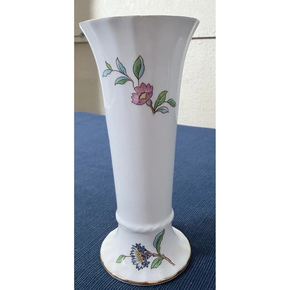 Aynsley Pembroke Bud Vase Bone China Bird Floral Gold Trim English Regencycore